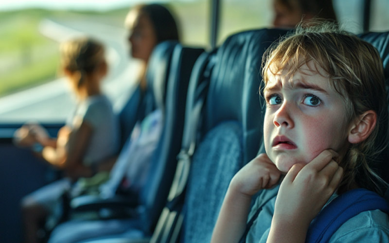 kid getting motion sickness on a bus, motion sickness in kids, August 2024, Australia